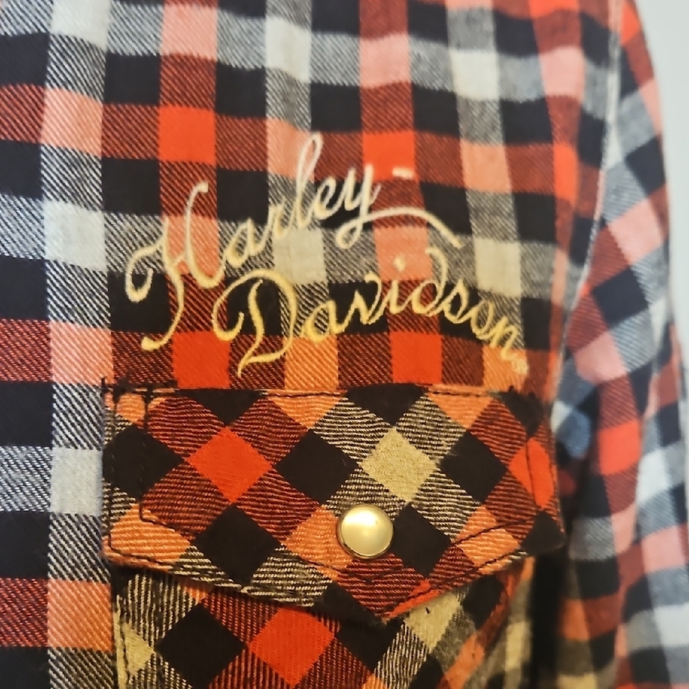 Harley-Davidson Plaid Pattern Checkered Button-Do… - image 5